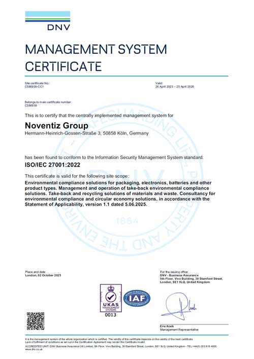 Noventiz ISO 27001 Zertifikat Bildvorschau