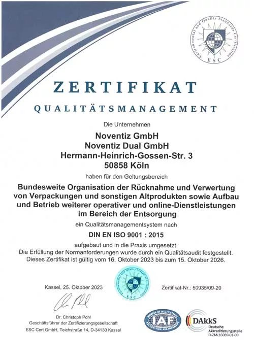 Bild ISO 9001 2015 Zertifikat