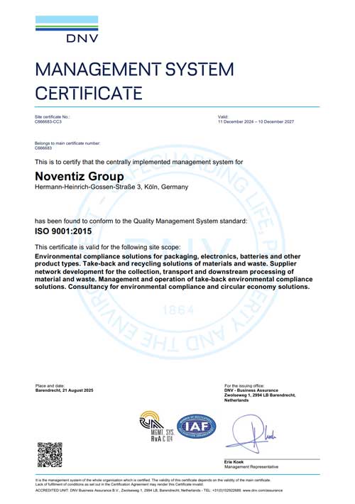 Noventiz ISO 9001 Zertifikat Bildvorschau
