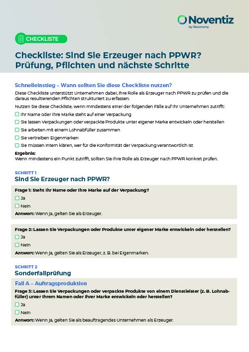 Bild der Checkliste zur Bestimmung der Erzeugerrolle nach PPWR.
